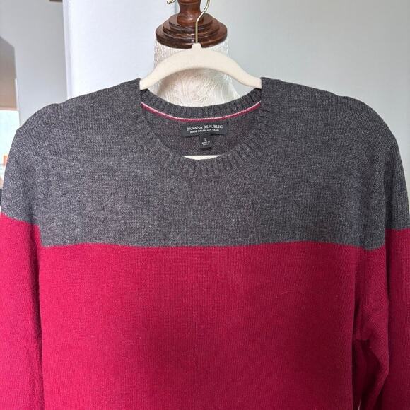 Marino Wool Maroon Grey Sweater Men Large Banana Republic​ GORPCORE - Picture 7 of 11